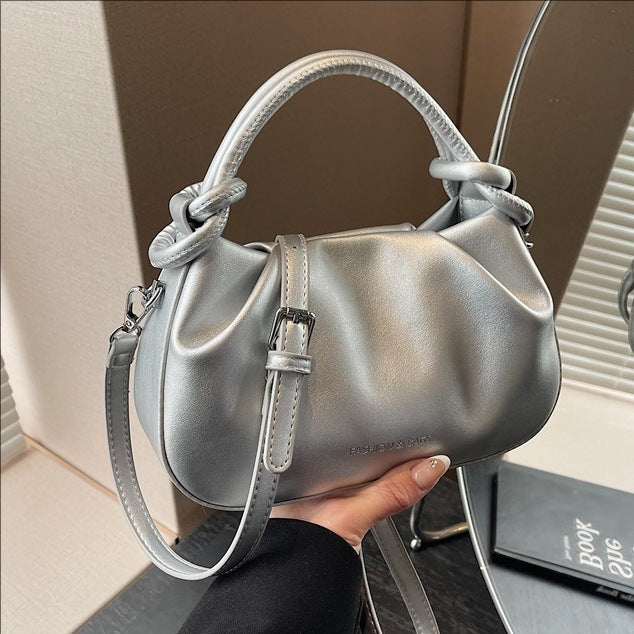 Soft PU Handbag with Knotted Handle and Crossbody Strap