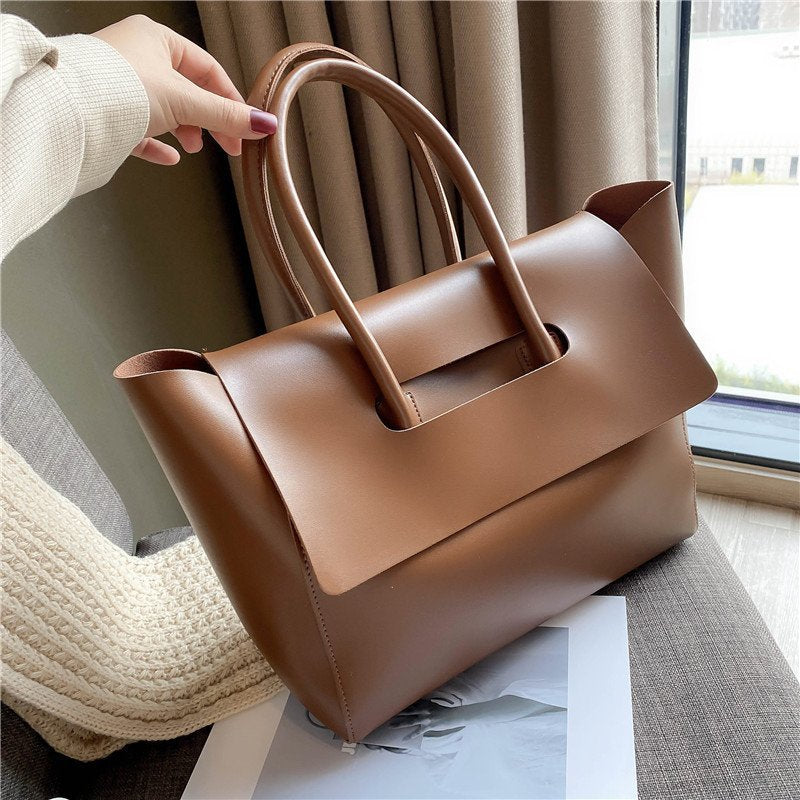 Minimalist Vegan Leather Large Top Handle Work Tote Bag