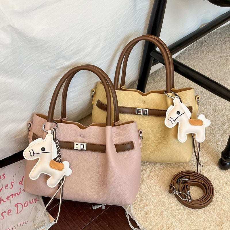 Mini Textured Faux Leather Handbag with Metal Hardware Accent