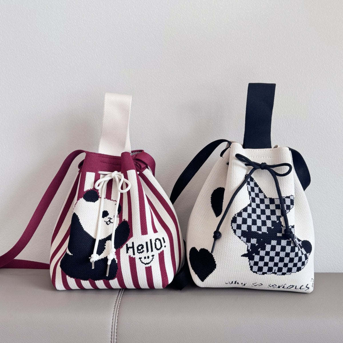 Cozy Knit Bucket Bag With Drawstring Closure
