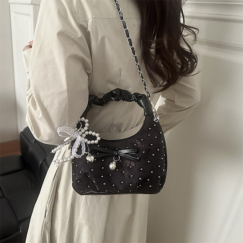 Women's Gentle Pleated Handbag Versatile Chain Shoulder Crossbody Bag