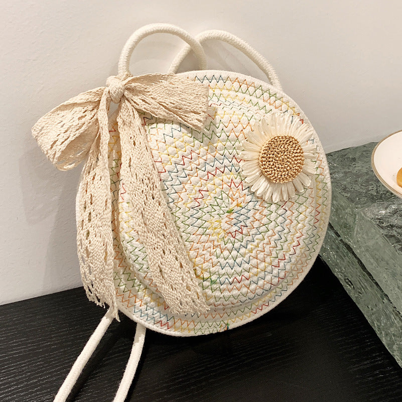 Women 2026 Summer Fashion Unique Straw Woven Crossbody Small Round Bag