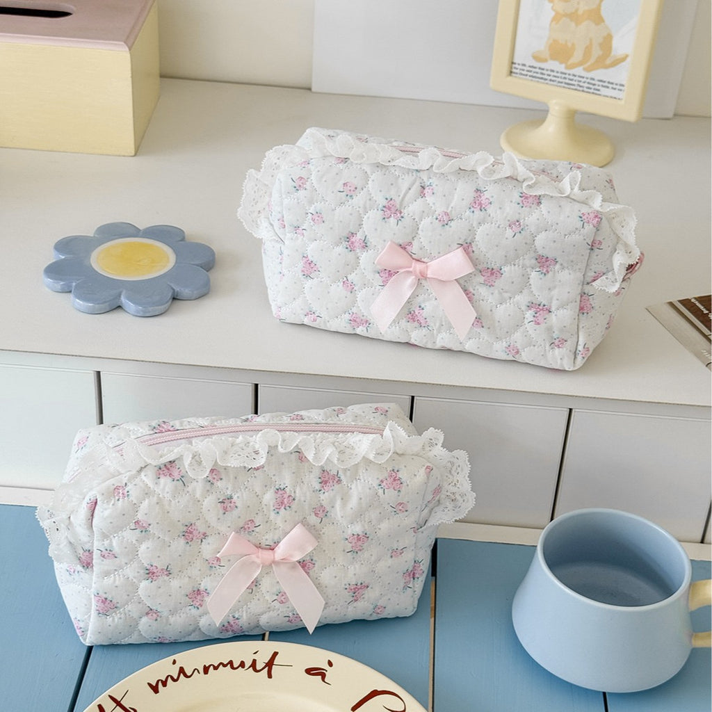 Pink Rose Lace Large Capacity Storage Bag