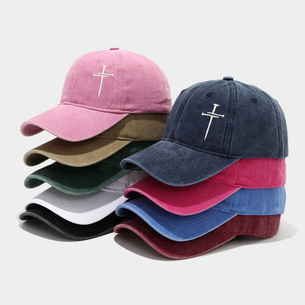 Washed Retro Cotton Embroidered Cross Baseball Cap