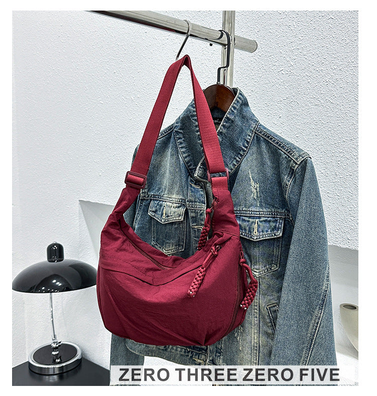 Textured Nylon Dumpling Crossbody Bag