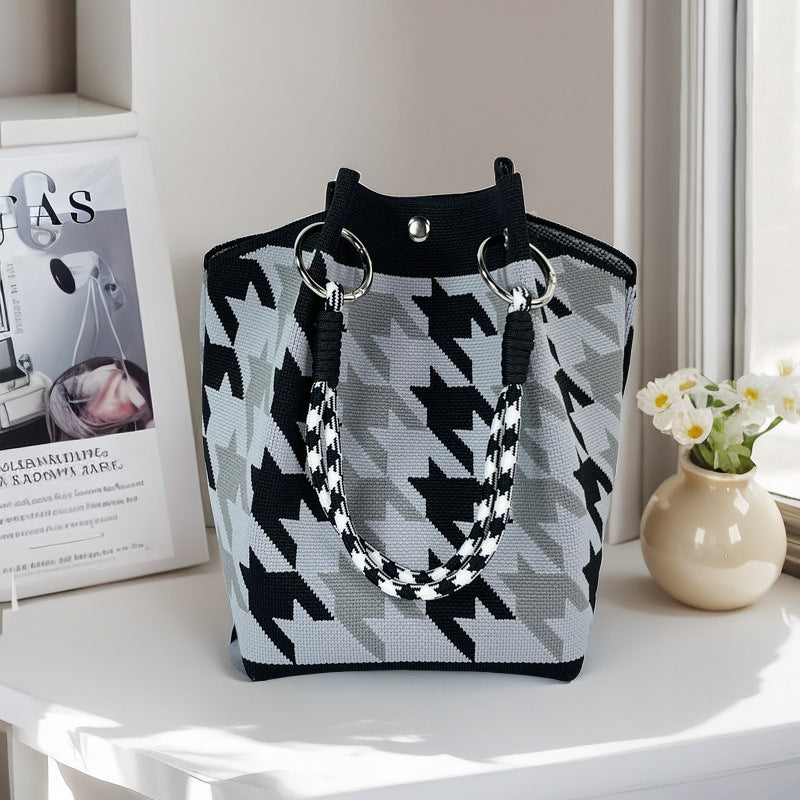 Graphic Jacquard Ring Handle Bucket Tote Bag