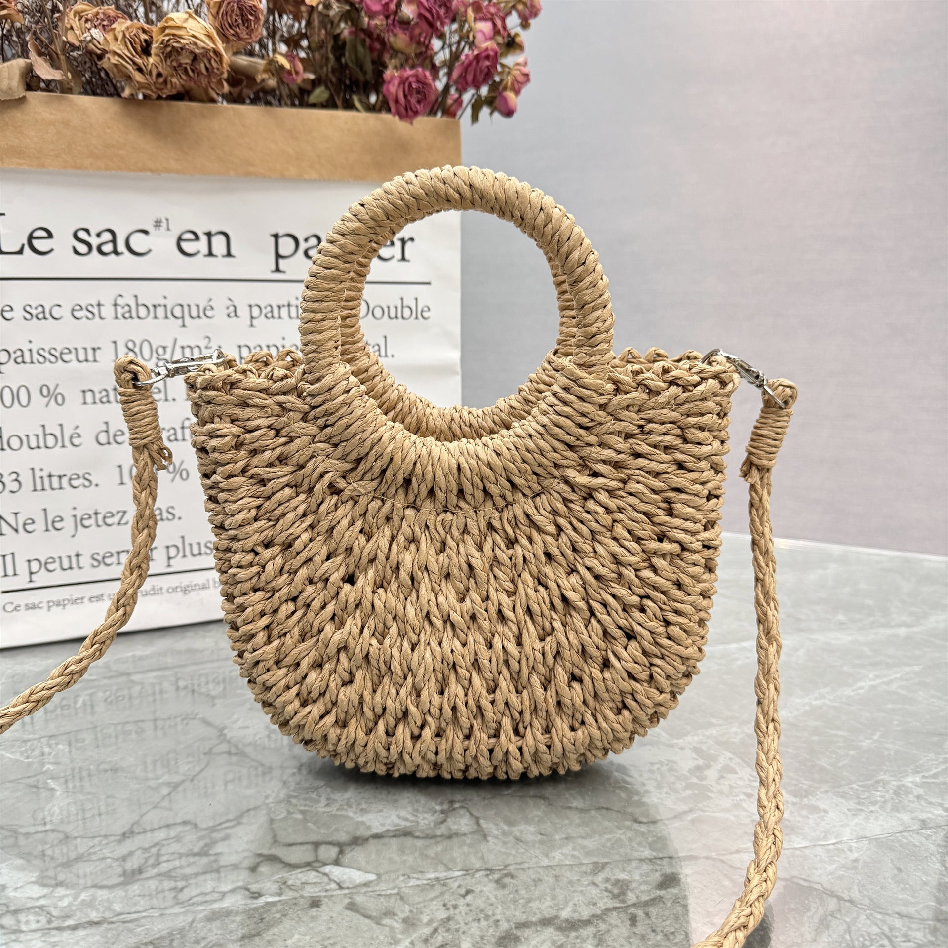 Handwoven Straw Beach Tote Bag