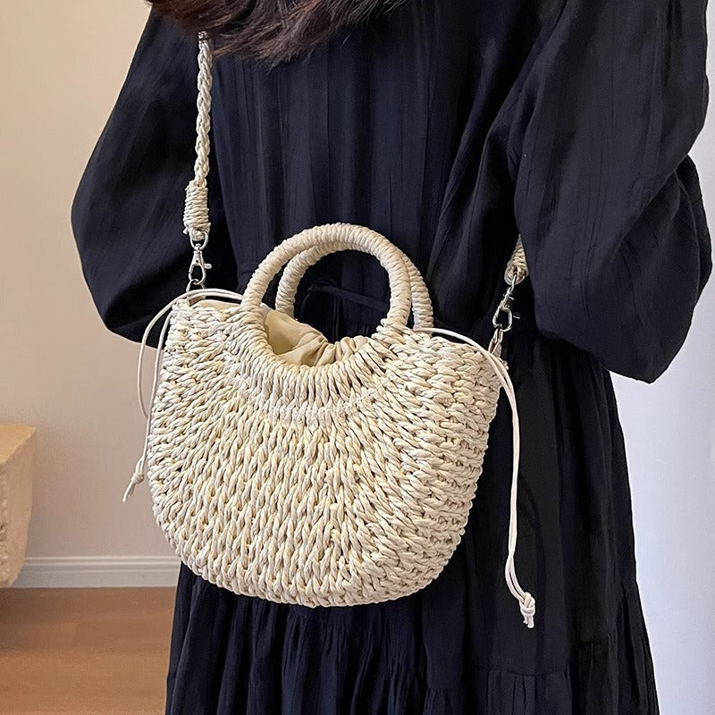 Women Large Capacity Straw Woven Bag, Holiday Beach Crossbody Shoulder Bag