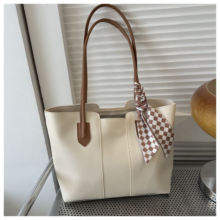 Minimalist PU Leather Tote Bag, Large Everyday Shoulder Handbag