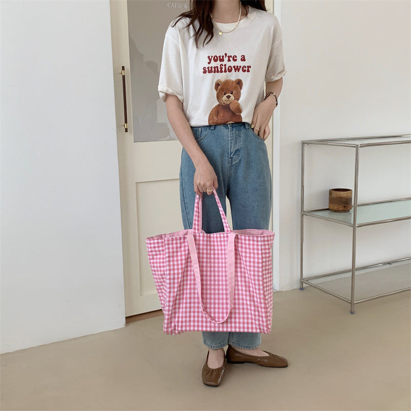 2026 Women Casual Simple Plaid Reversible Tote Bag