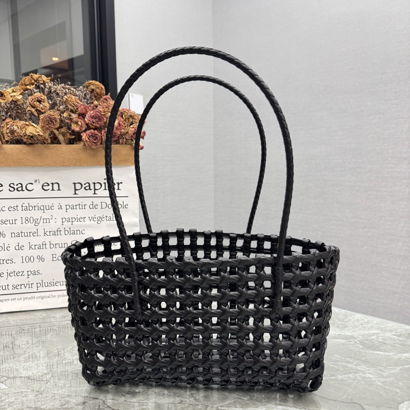Candy Color Hollow Woven One-Shoulder Beach Bag