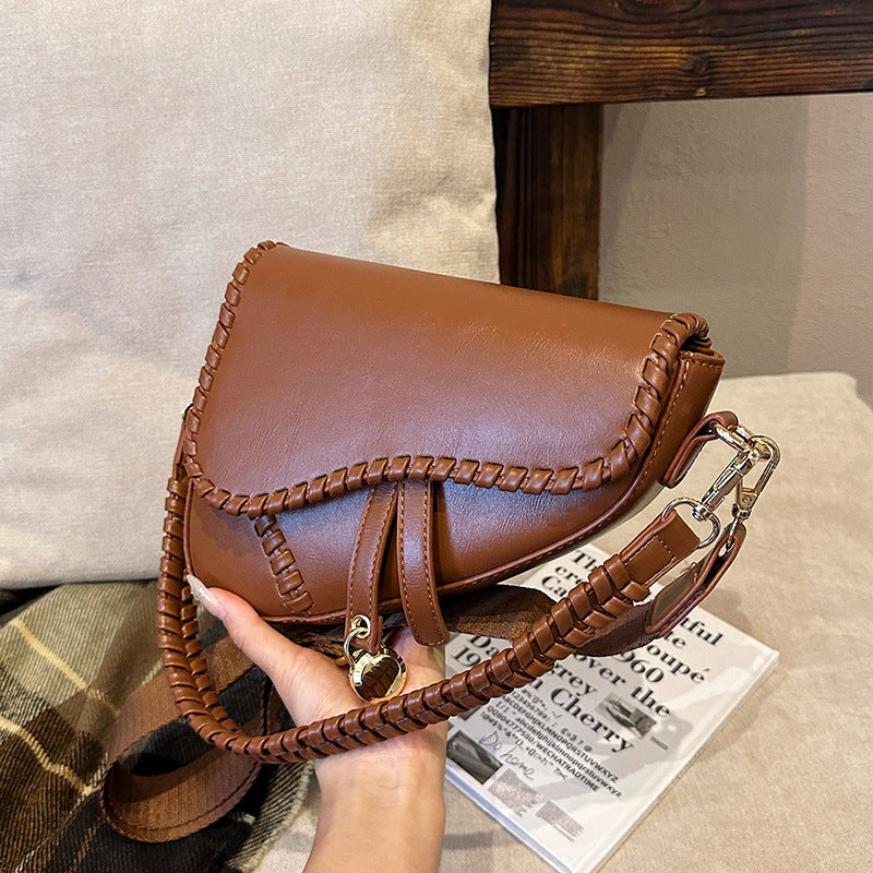 Chic Whipstitch Saddle Shoulder Bag with Detachable Strap
