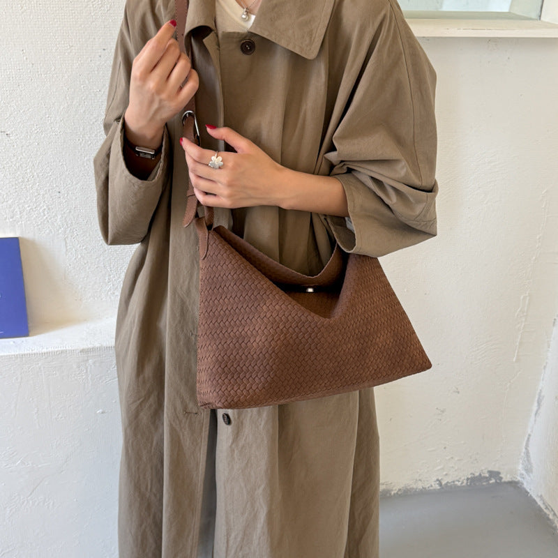 Soft Woven Shoulder Bag with Adjustable Strap and Removable Pouch