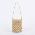 Women Cylindrical Paper Rope Woven Bucket Beach Vacation Handbag