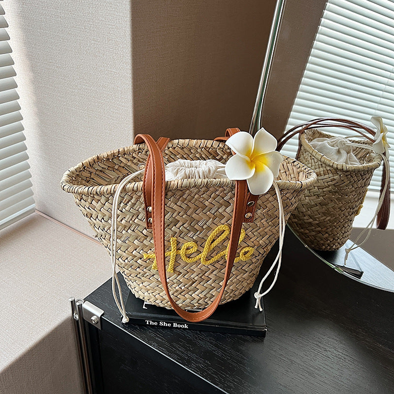 Women Straw Beach Summer Woven Shoulder Underarm Basket Tote Bag