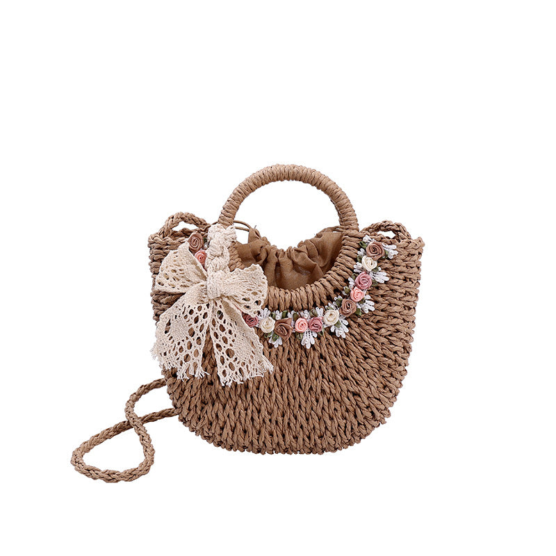 Fresh Floral Woven 2026 New Beach Shoulder Handheld Straw Bag