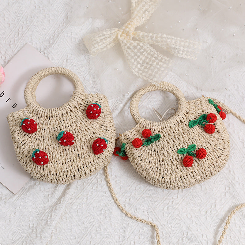 Strawberry Straw Crossbody Cherry Woven Bag