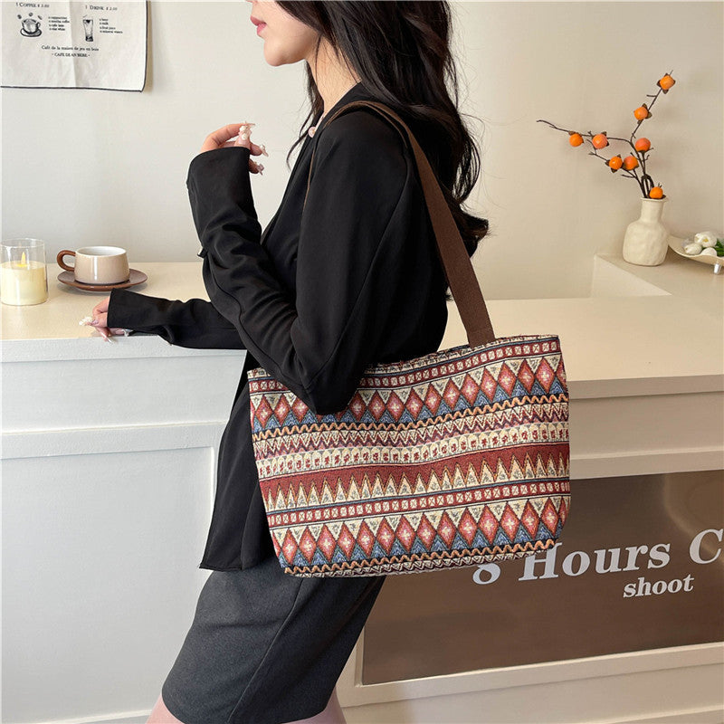 Ethnic Large-Capacity Canvas Commuting Tote Bag