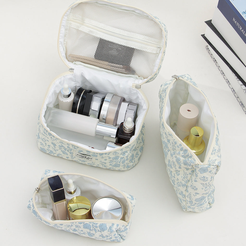 White Orchid Quilted Drawstring Cosmetic Bag