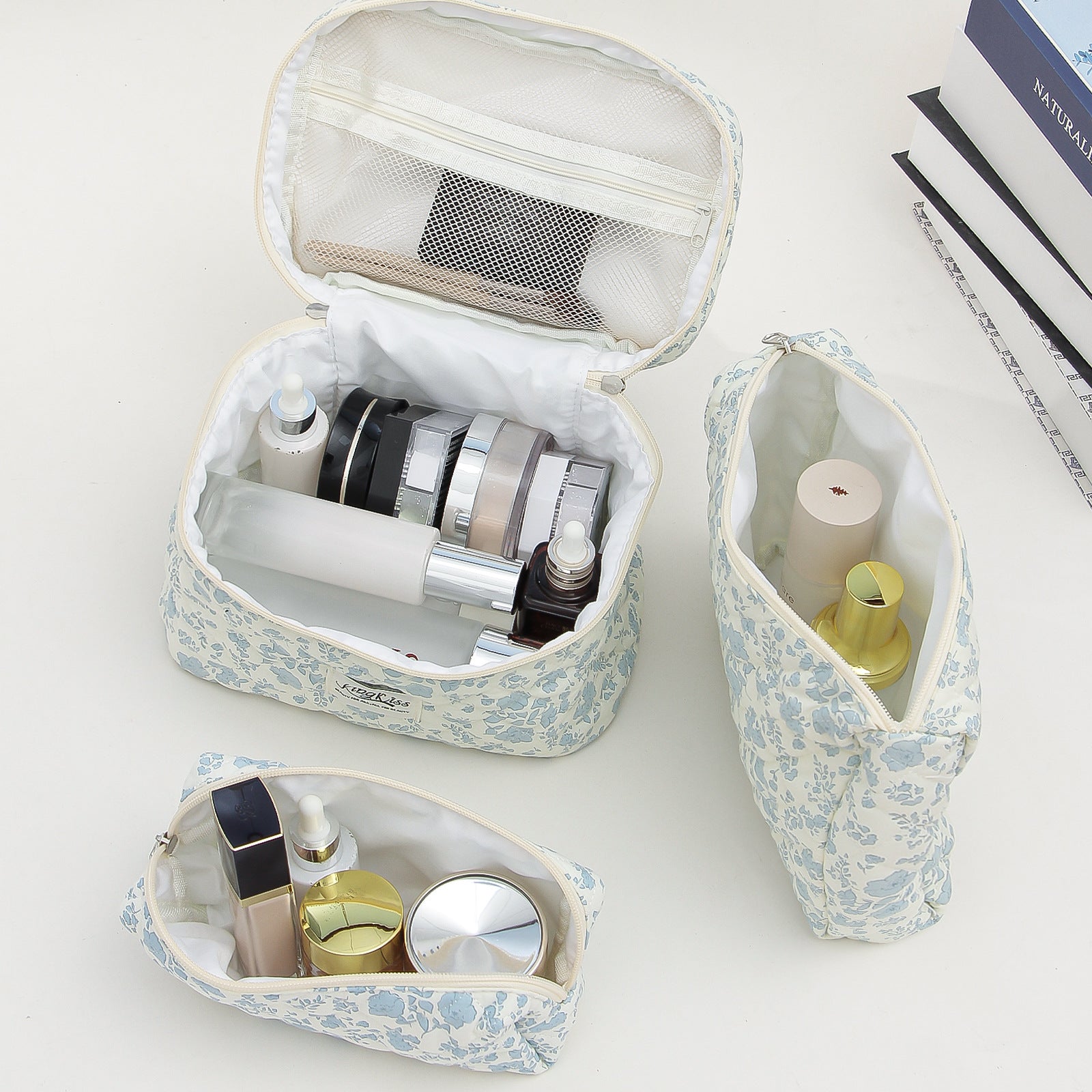 White Orchid Quilted Drawstring Cosmetic Bag
