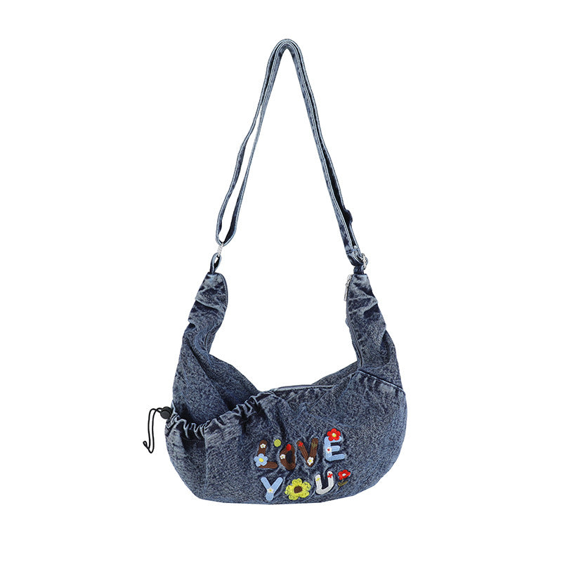 Denim Letter Shoulder Crossbody Large Capacity Tote Bag