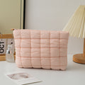 Pleated Solid Color Checkered Cosmetic Bag Versatile Small Clutch