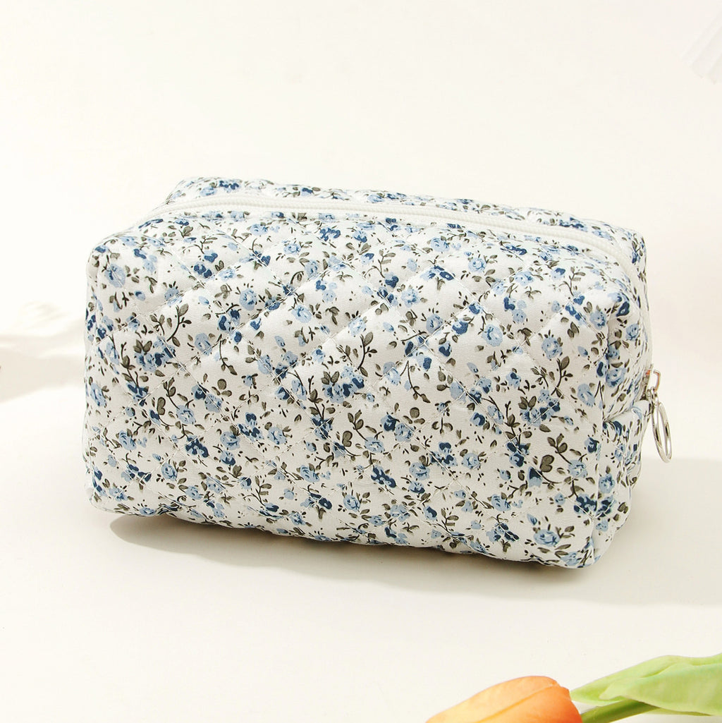 Small Floral Quilted Cotton Travel Cosmetic Bag
