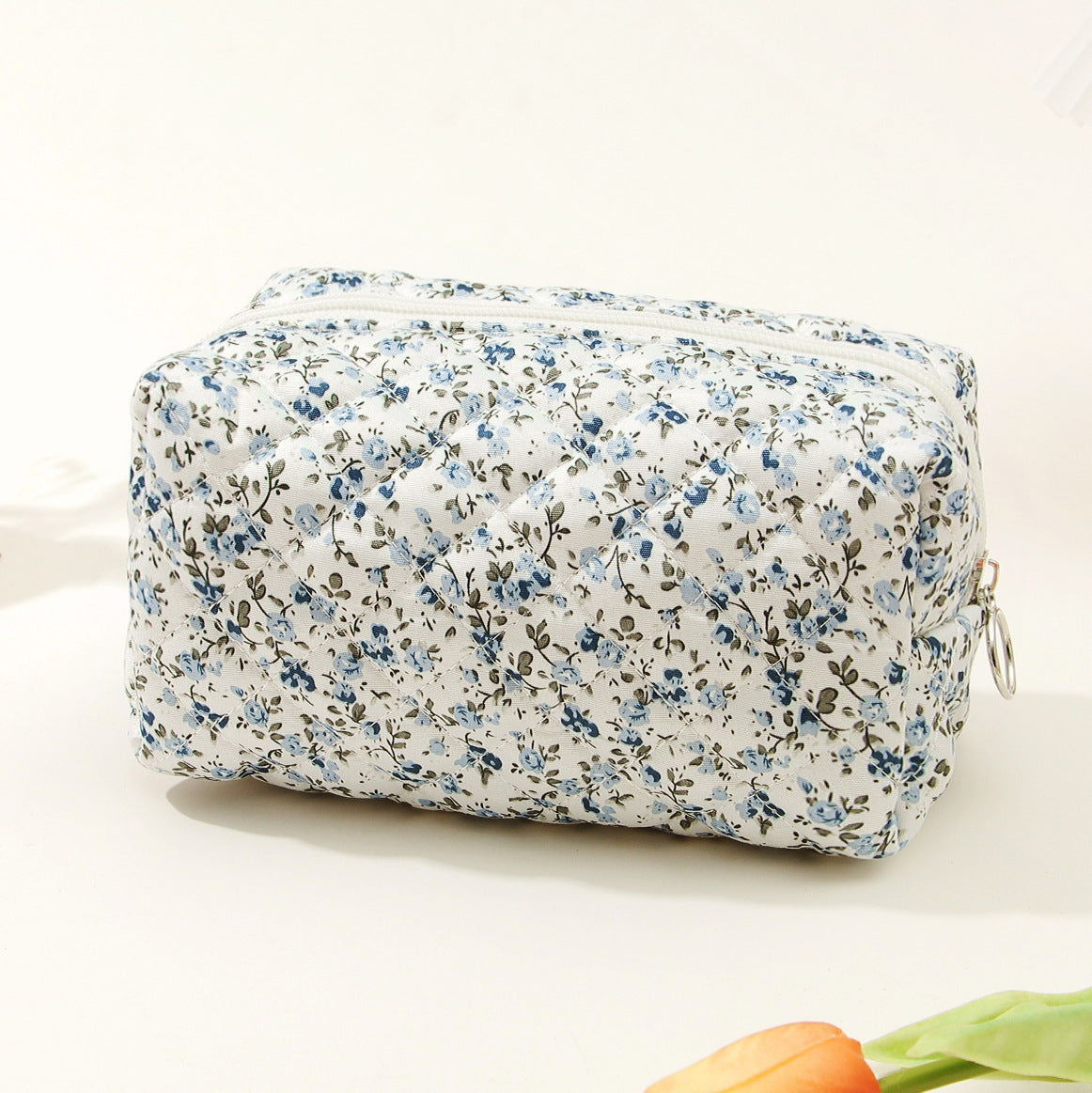 Small Floral Quilted Cotton Travel Cosmetic Bag