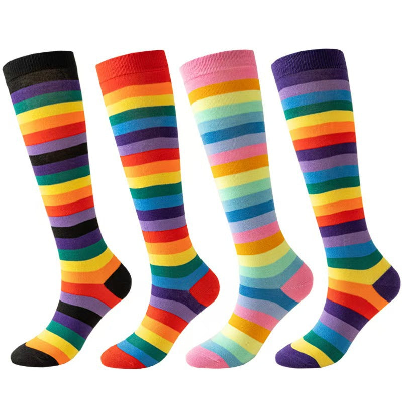 colorful striped cosplay holiday party mid calf rainbow calf socks