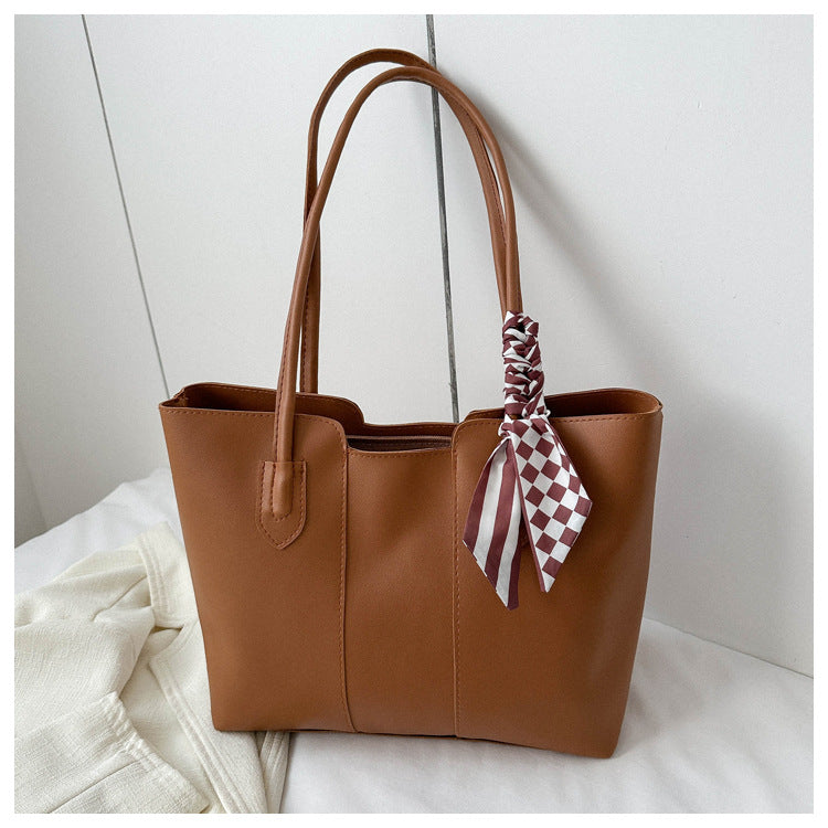 Minimalist PU Leather Tote Bag, Large Everyday Shoulder Handbag