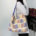 Women Color Block Stripe Crossbody Canvas Bag