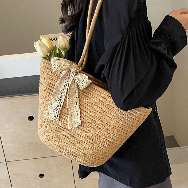 Large Capacity Hand-Woven Tote Crossbody Bag