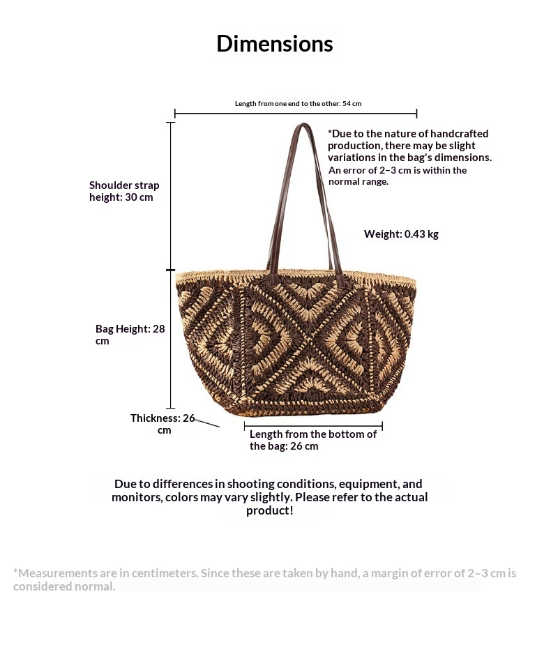 Oversized Geometric Paper Straw Woven Shoulder Tote Bag