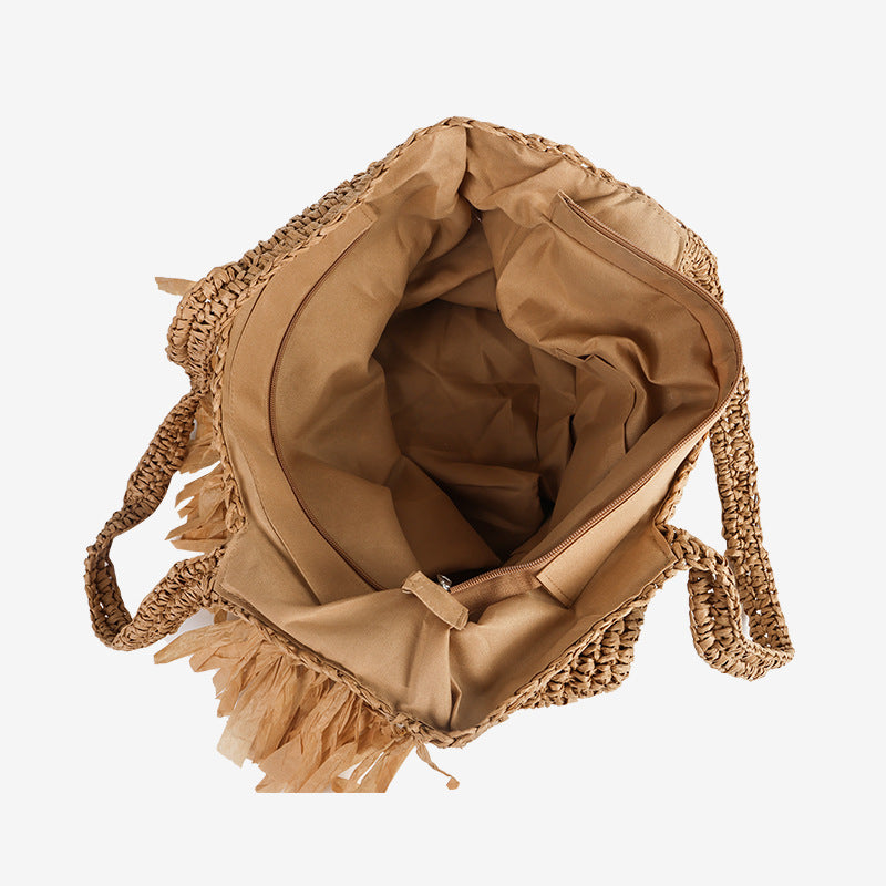 Tassel Single Shoulder Large Capacity Straw Woven Beach Bag