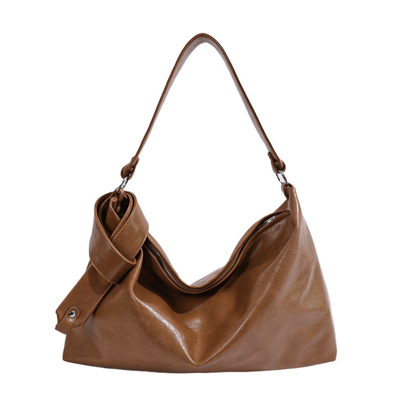 Slouchy PU Leather Hobo Bag with Statement Strap