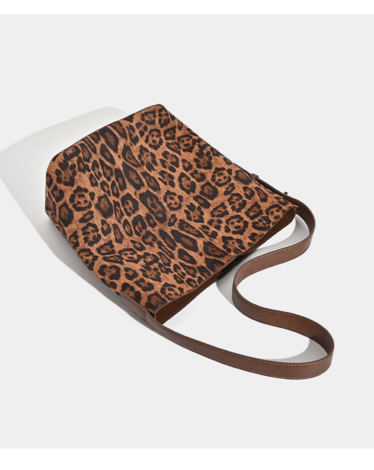 Leopard Print Bucket Shoulder Handbag Tote Bag