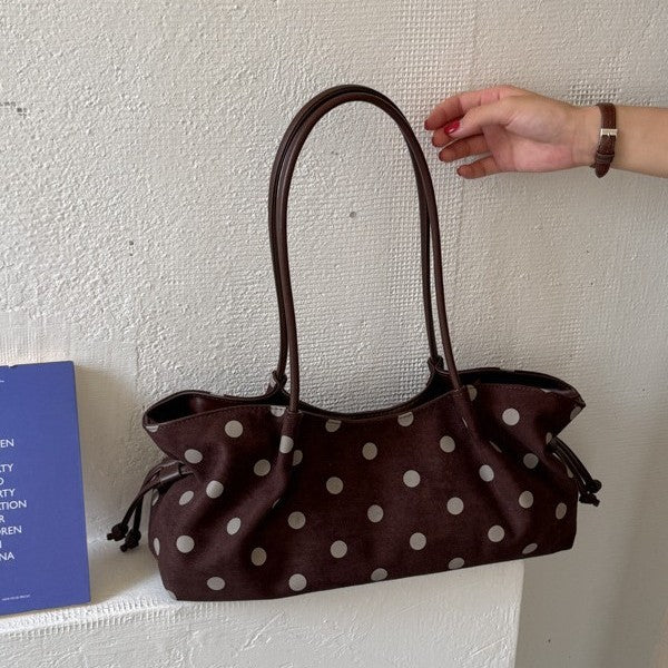 Vintage Polka Dot Suede-Look Shoulder Bag