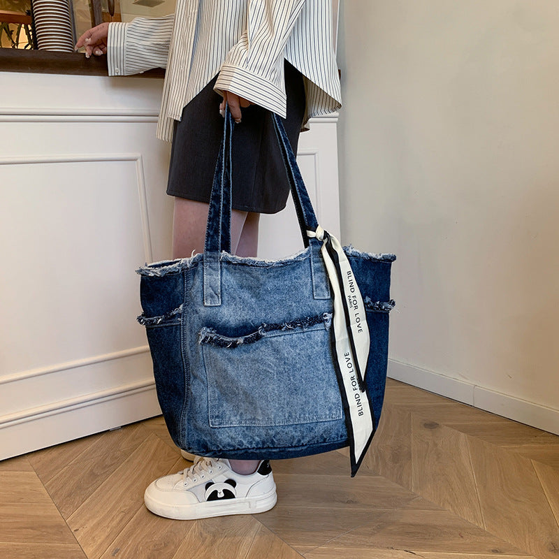 2026 Women Casual Denim Shoulder Large Tote Bag