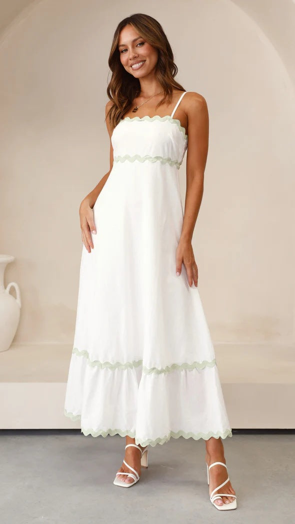 Solid Color Lace Stitching Suspender Tube Top Oversized Dress