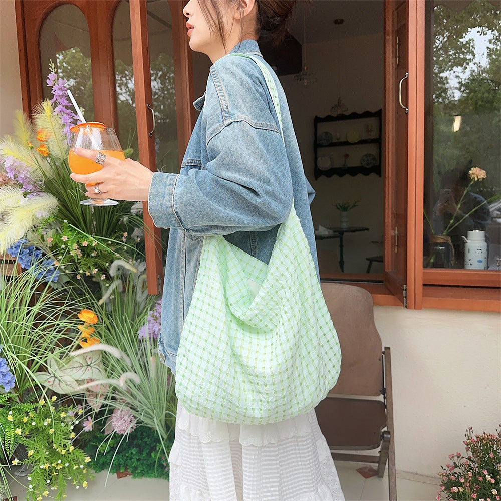 Hollow Bubble Plaid Canvas Crossbody Underarm Bag
