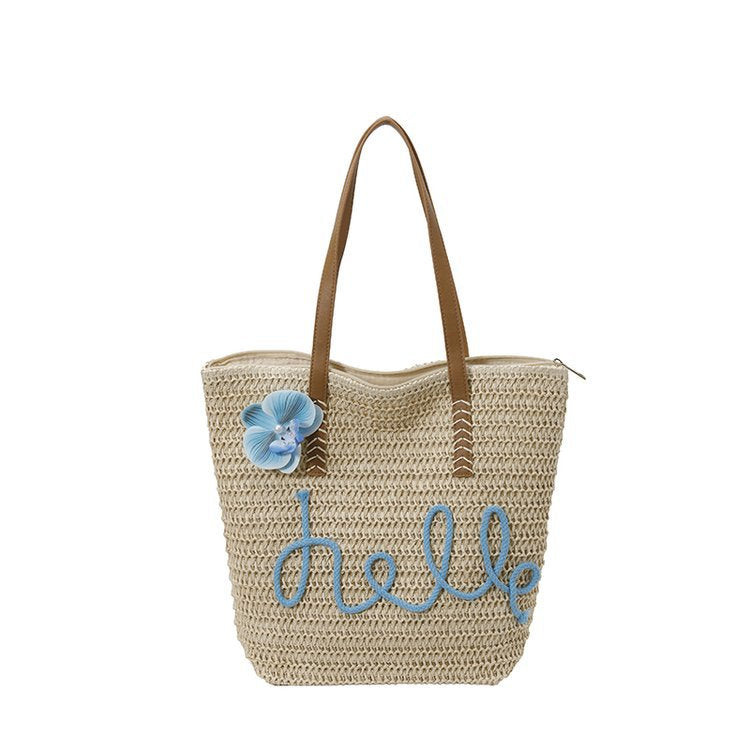 Beach Travel Straw 2026 New Fashion Letter Woven Shoulder Large Bag