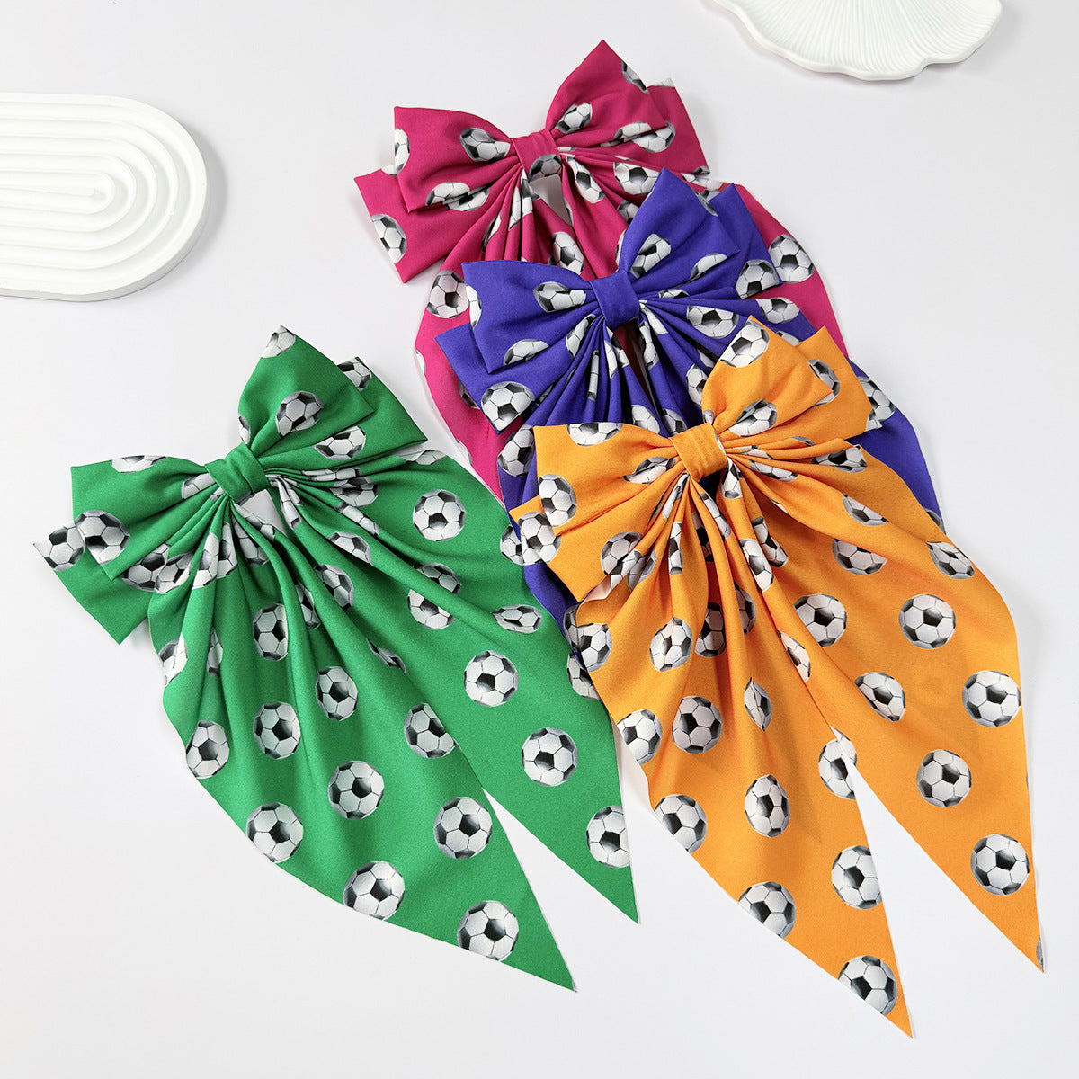 World Cup Football Print Bow Hair Clip
