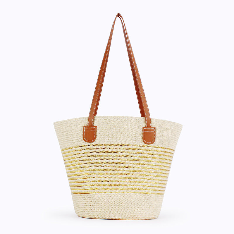 Women Striped Handwoven Large Capacity Tote Holiday Bag