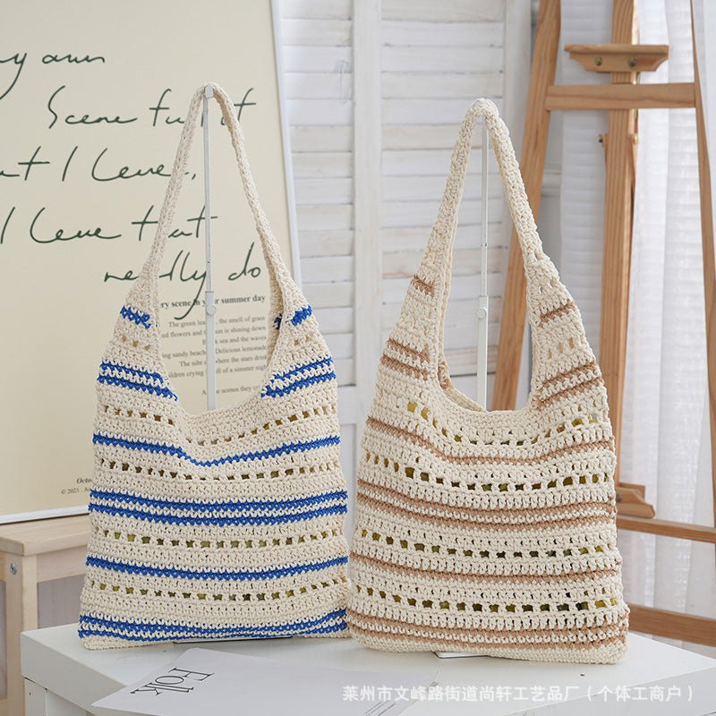 Niche Straw Woven Cotton Thread Large Capacity Beach Holiday Commuter Shoulder Tote Bag