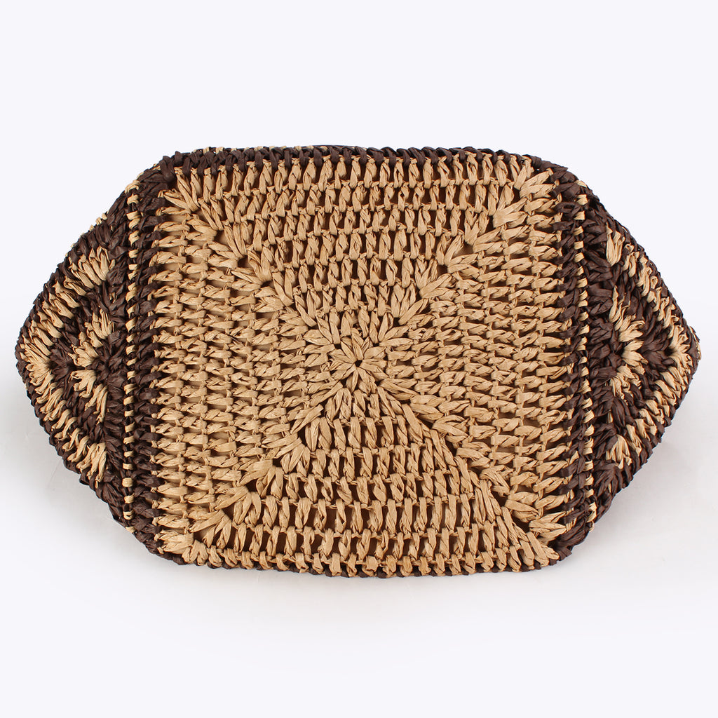 Oversized Geometric Paper Straw Woven Shoulder Tote Bag