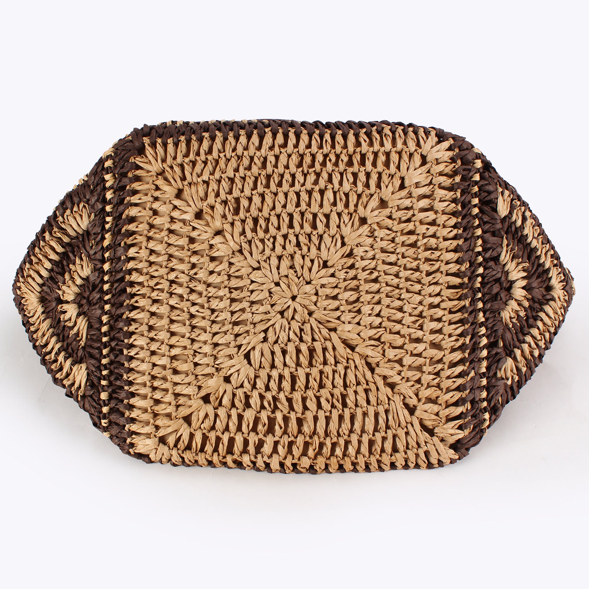 Oversized Geometric Paper Straw Woven Shoulder Tote Bag