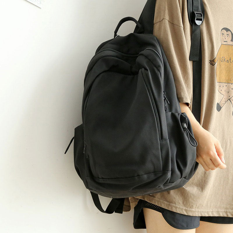 New Korean Style Solid Color Versatile Backpack Large Capacity Female Junior High School Student College Student Bag Casual Travel Backpack For Men
