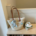 Women New Straw Picnic Woven Beach Handheld Tote Bag