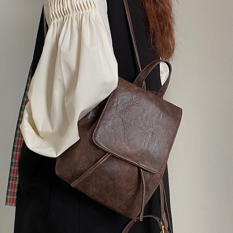 Retro Brown Backpack Simple Versatile Shoulder Bag