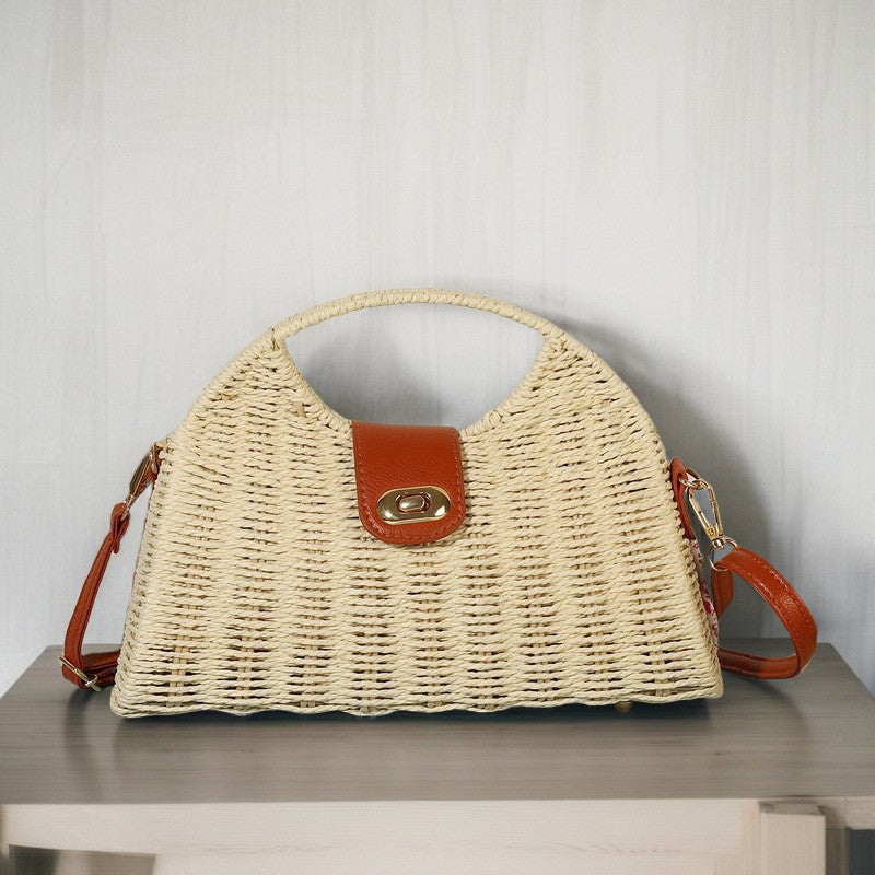 French One-Shoulder Paper Rope Woven Dumpling Bag